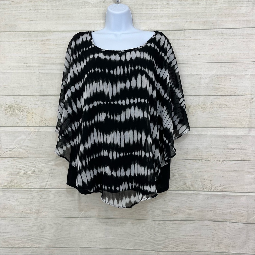 Alfred Dunner Black White Tie Dye Sheer Blouse